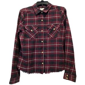 RVCA Flannel button-up shirt raw fray bottom hem size medium
